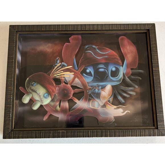 Stitch Pirate Shadow Box Framed Disney World Art LILO And Stitch Rare Collectors - Picture 1 of 10